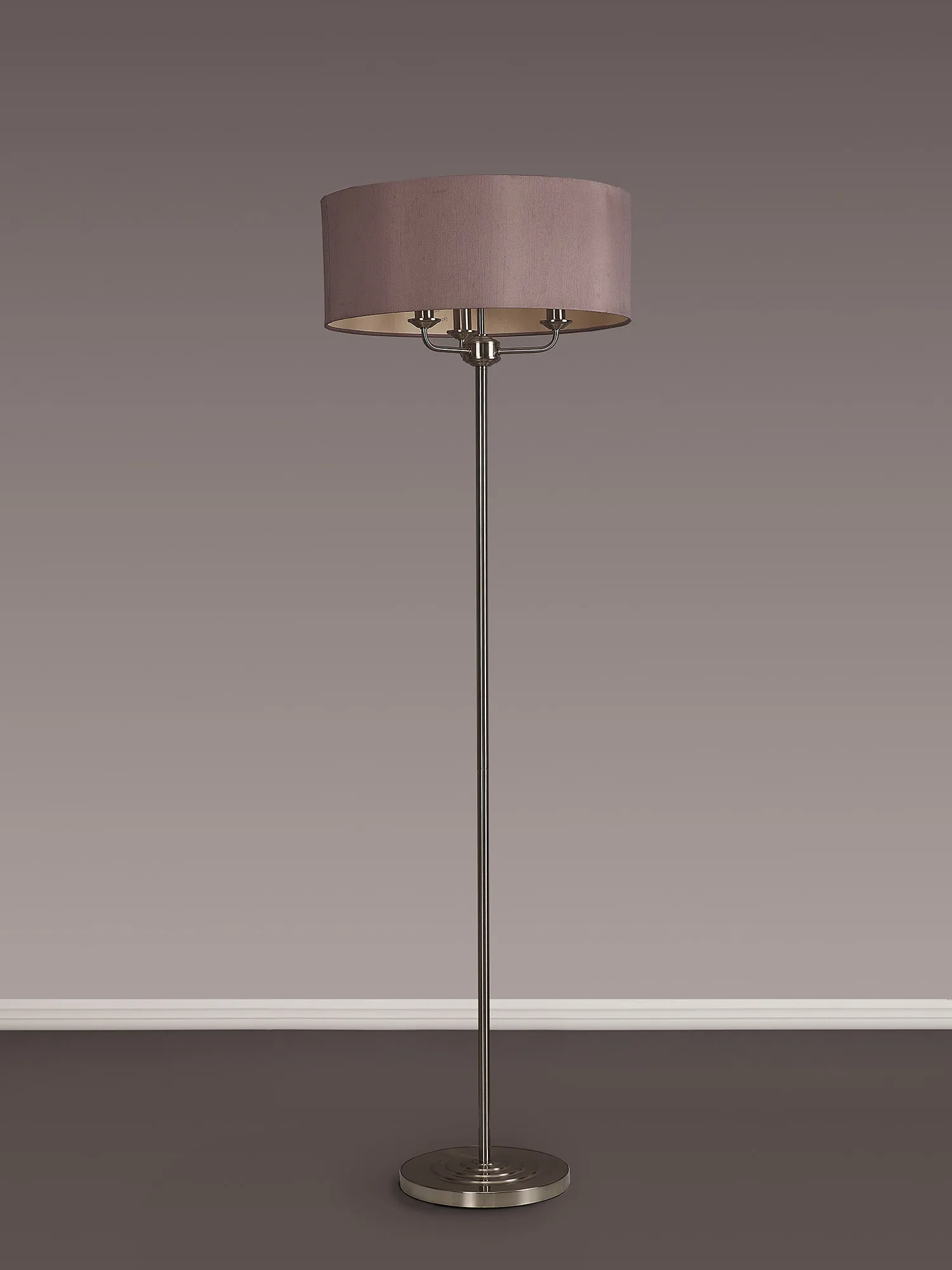 Banyan 45cm 3 Light Floor Lamp Satin Nickel; Taupe DK0938  Deco Banyan SN TA